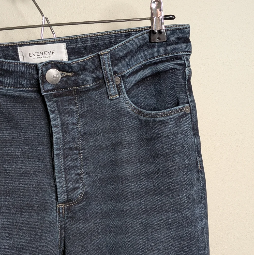 Evereve High Rise EVER Straight Button Fly Jean Deep Blue Wash - Picture 3 of 6